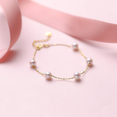 White 7-8mm Chinese Akoya Tincup Bracelet 18K Gold - House Of Pearls